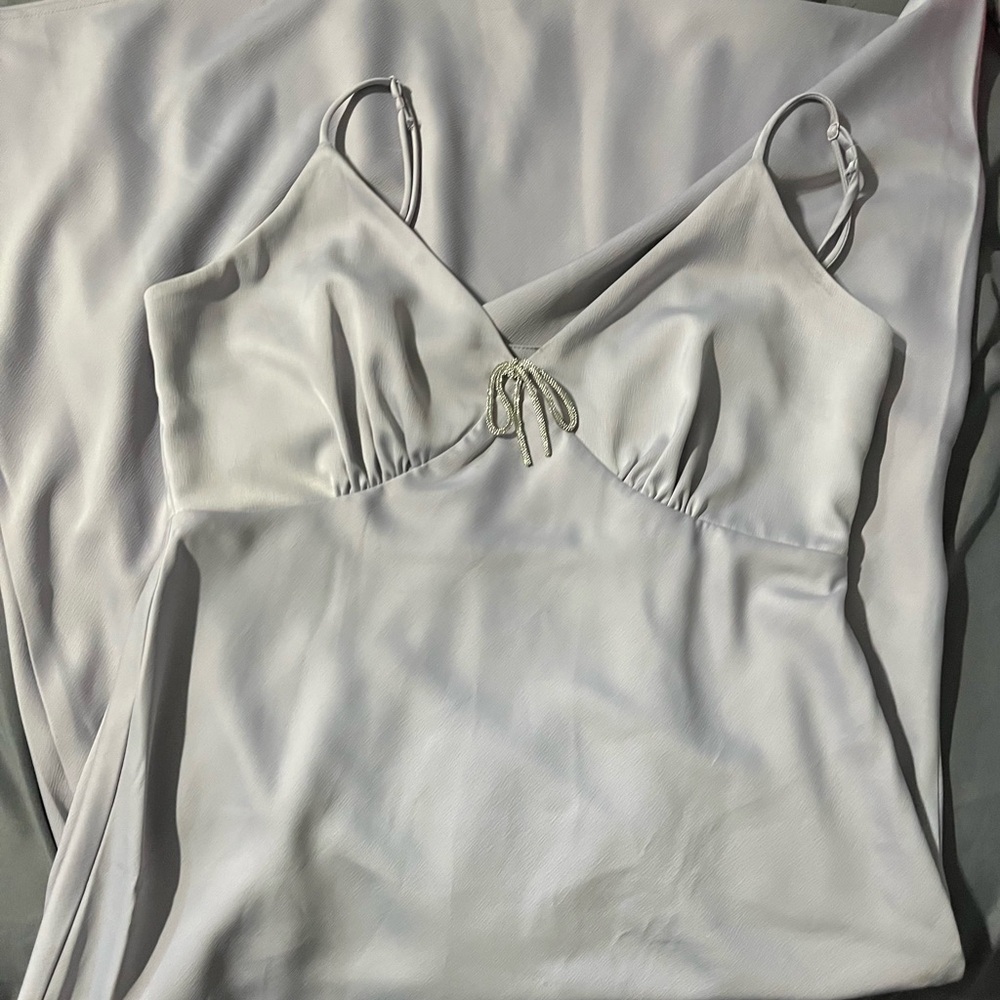 WAYF Silver Dress with Bow Accent